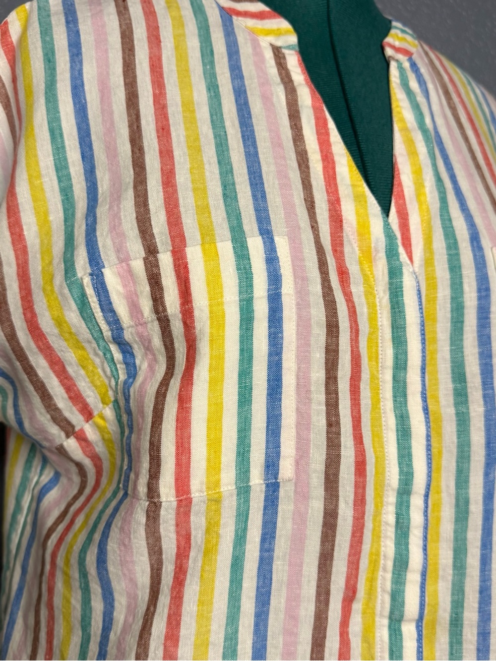 Boden 100% Linen Striped Blouse Multicolor Short Sleeve Relaxed Fit Size 18 - Picture 7 of 10